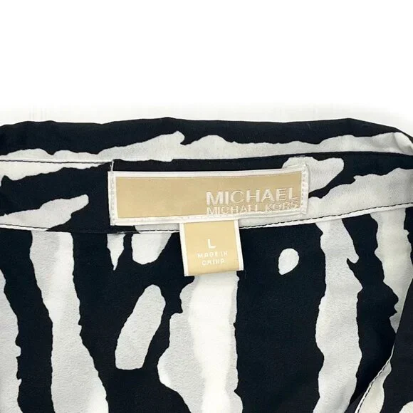 Michael Kors Animal Print Zebra White Black Roll Tab Sleeve Short Romper Women L - Picture 3 of 5